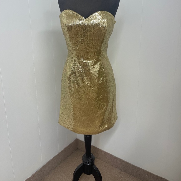 Shail K. Strapless Gold Sequin Mini Dress Size 6 | Style KK3803 | Cocktail Party - Picture 1 of 6